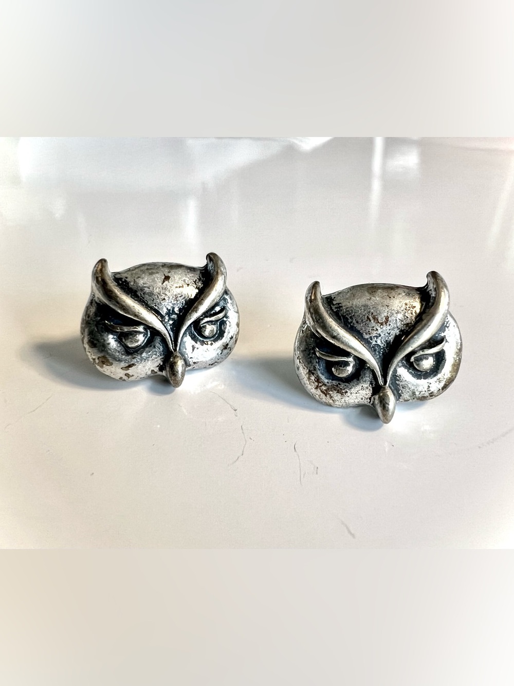 Owl Head Silver-Tone Stud Earrings - Vintage-Inspired, Boho, artisan style
